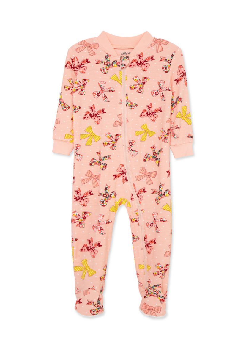 Baby Girls Bow Zip Front Footie Pajamas