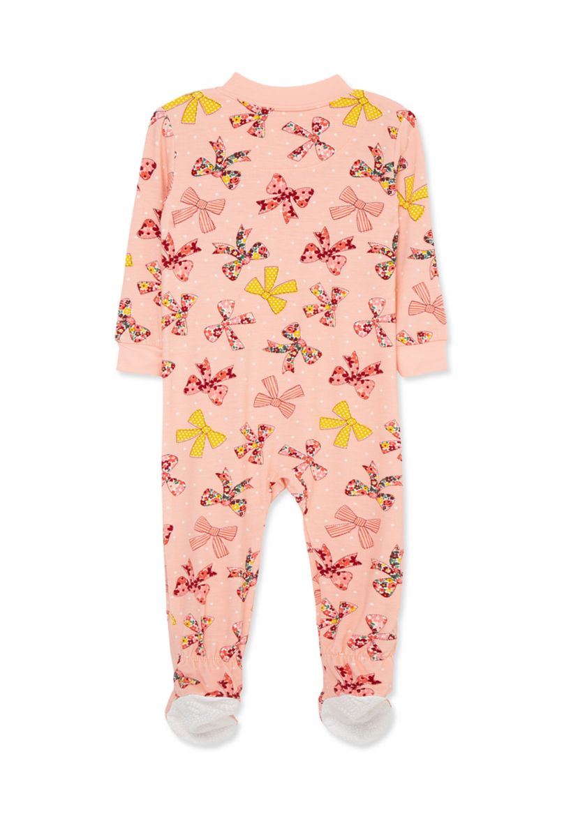 Baby Girls Bow Zip Front Footie Pajamas