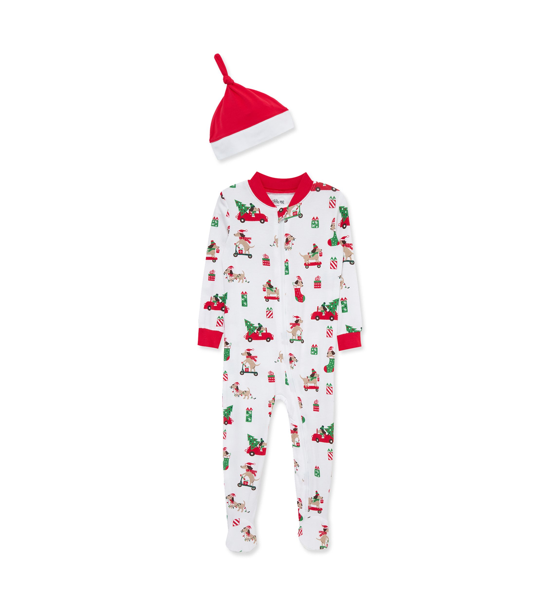 Baby Boys Puppy Zip Front Footie with Hat