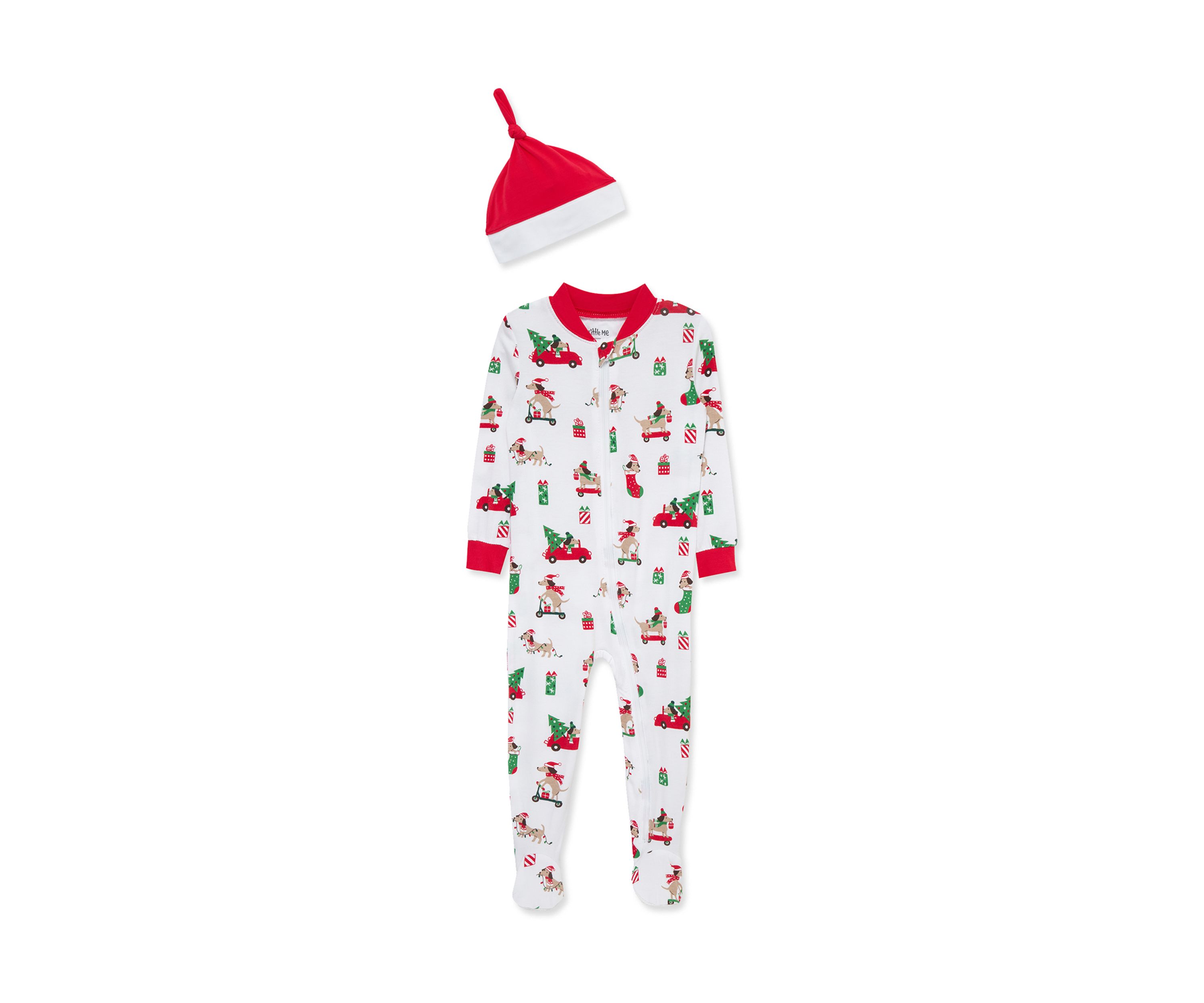 Baby Boys Puppy Zip Front Footie with Hat