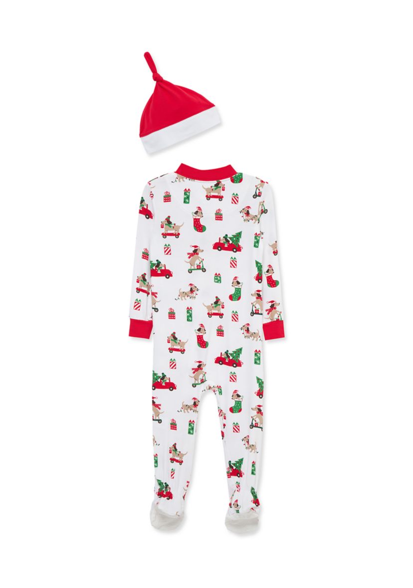 Baby Boys Puppy Zip Front Footie with Hat