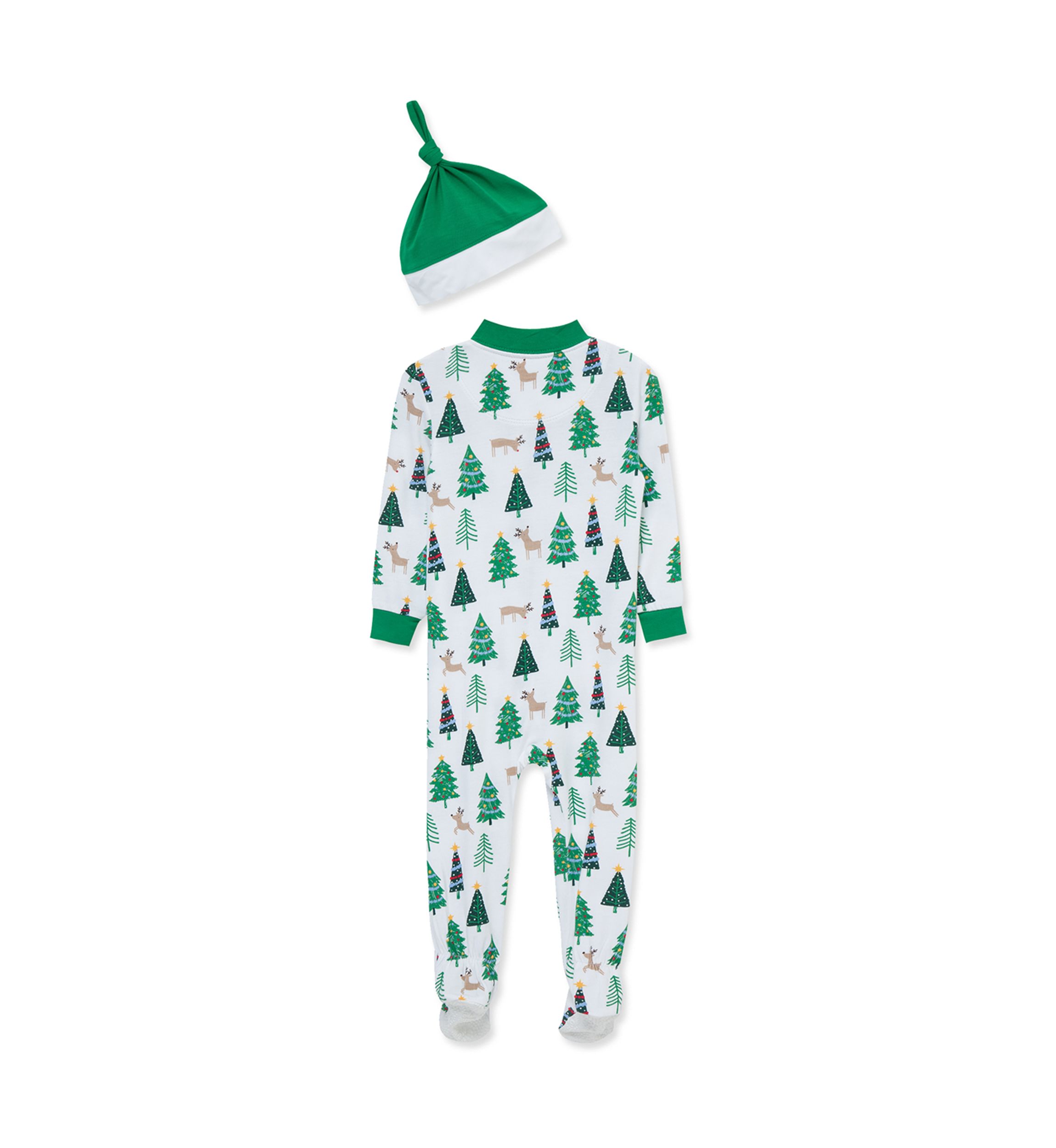 Baby Boys Christmas Tree Zip Front Footie with Hat