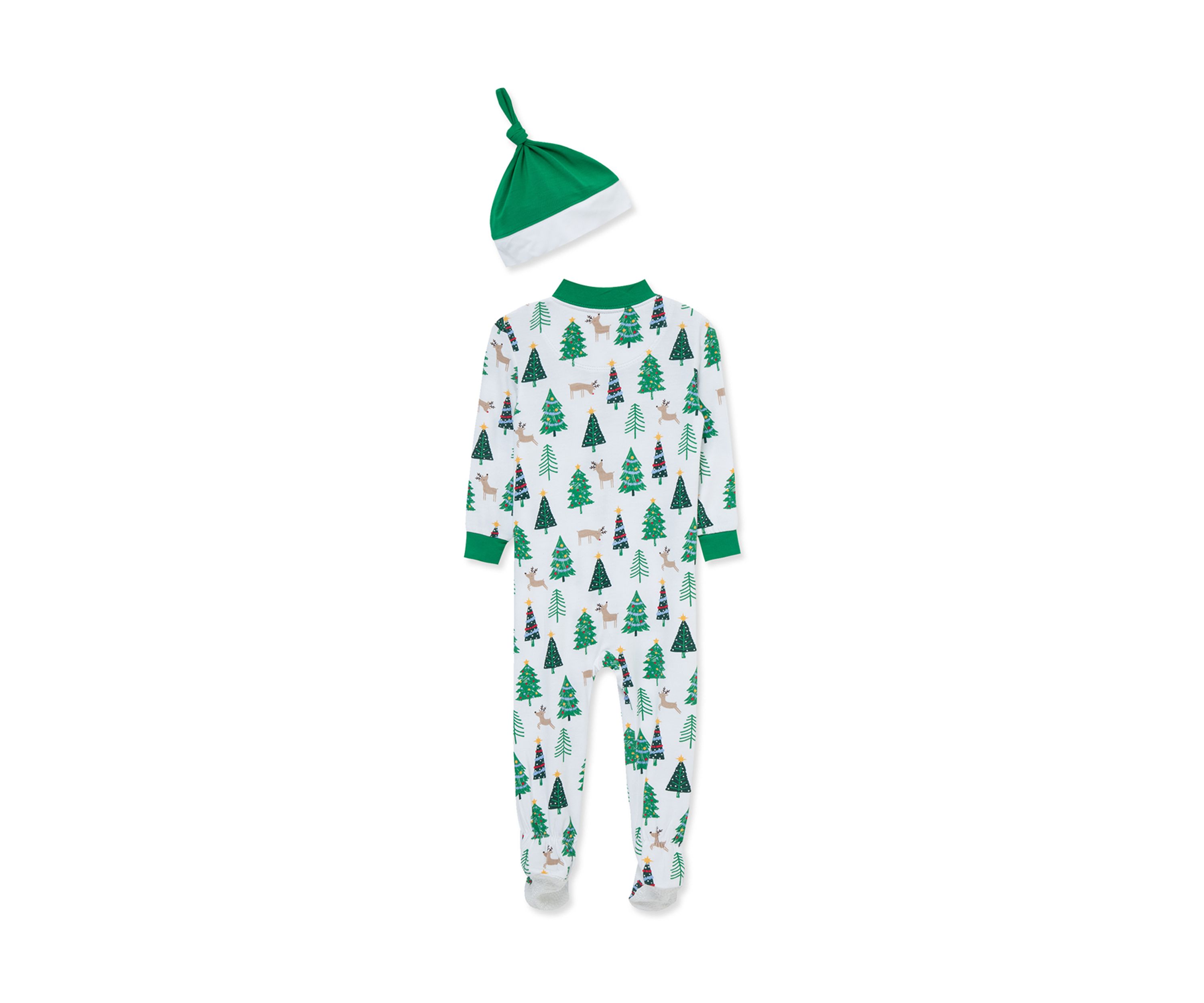 Baby Boys Christmas Tree Zip Front Footie with Hat