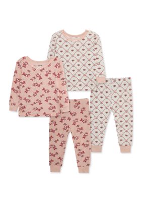 Little Me Baby Girls Ballet Floral 4-Piece Pajama Set, Pink, 24 Months