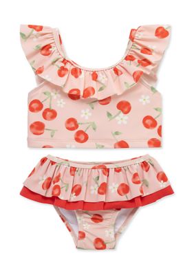 Little Me Baby Girls 2 Piece Cherry Swimsuit, Pink, 24 Months