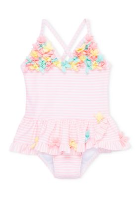 Little Me Baby Girls 3D Multicolor Swimsuit, Pink, 18 Months