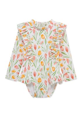 Little Me Baby Girls Crocus One Piece Rashguard Swimsuit, Pink, 18 Months