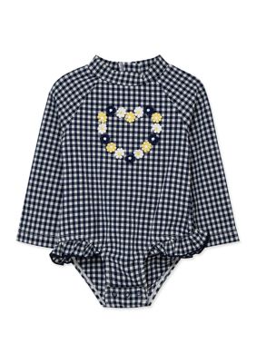 Little Me Toddler Girls Gingham 1 Piece Rashguard Swimsuit