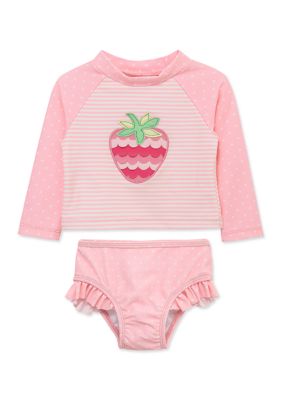 Little Me Toddler Girls Strawberry 2 Piece Rashguard Swimsuit
