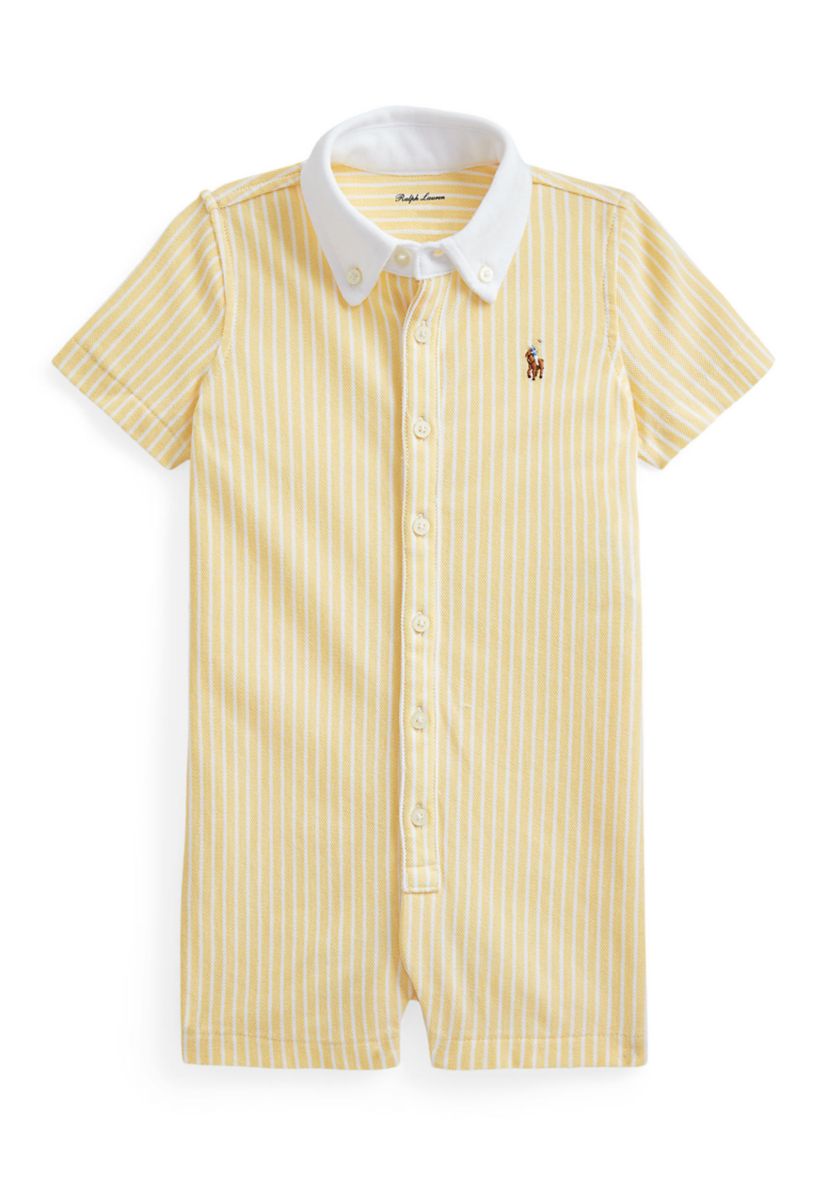 Baby Boys Striped Knit Oxford Shortall
