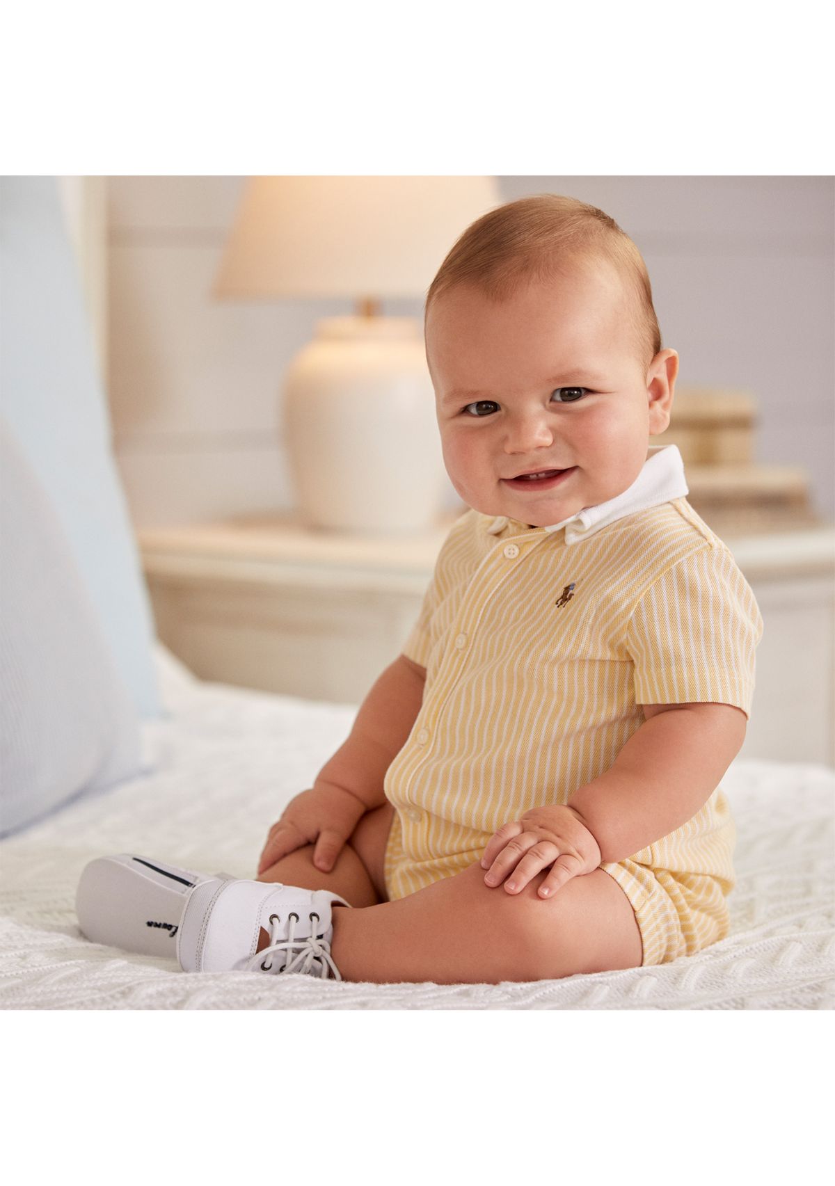 Baby Boys Striped Knit Oxford Shortall