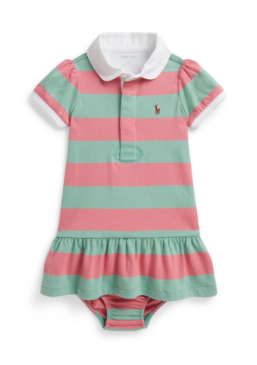 Baby Girl Striped Cotton Rugby Dress and Bloomer