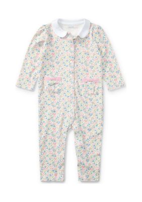 Ralph Lauren Childrenswear Baby Girls Floral Print Cotton Coverall, White, 12 Months