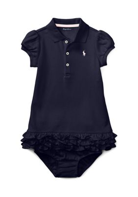 Ralph Lauren Childrenswear Baby Girls Ruffled Polo Dress & Bloomer, Navy Blue, 6 Months