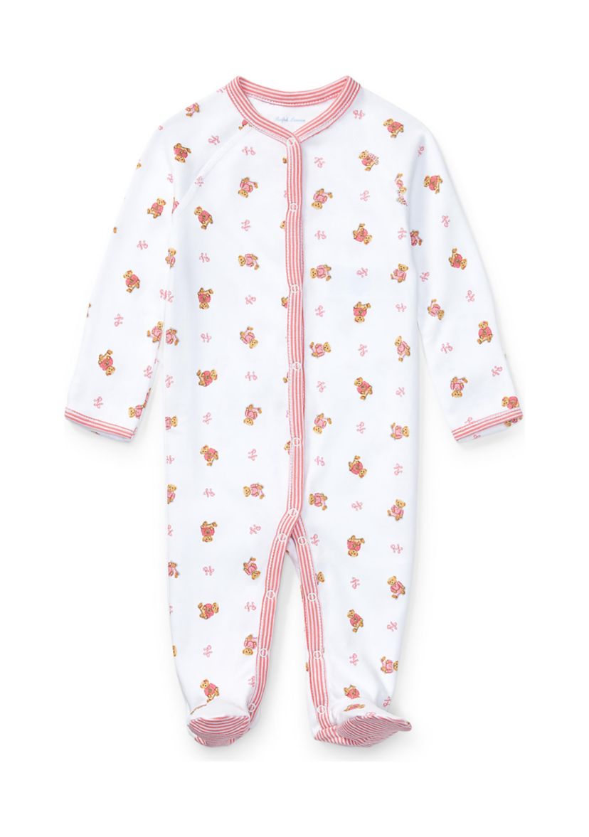 Baby Girls Bear Print Cotton Coverall 