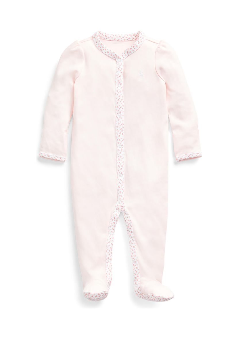 Baby Girls Floral Trim Cotton Coverall