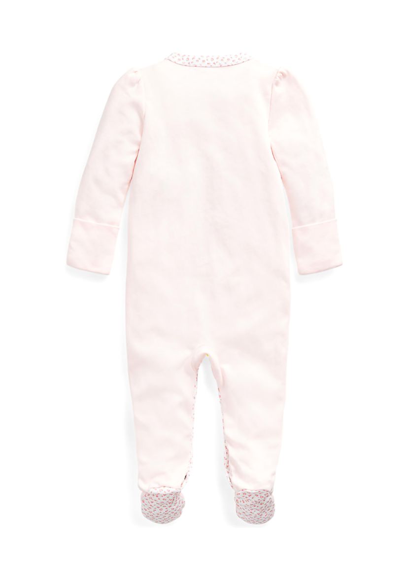 Baby Girls Floral Trim Cotton Coverall