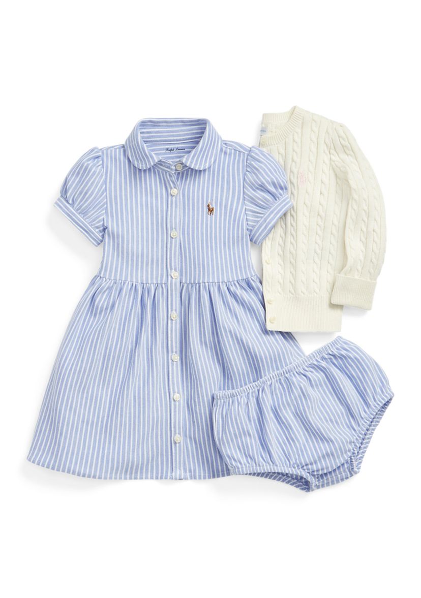 Baby Girls Striped Knit Oxford Dress