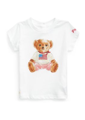 Ralph Lauren Childrenswear Baby Girls Polo Bear Cotton Jersey T-Shirt, White, 9 Months