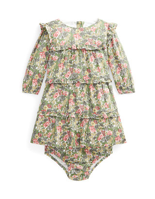 Baby Girls Floral Tiered Dress & Bloomer