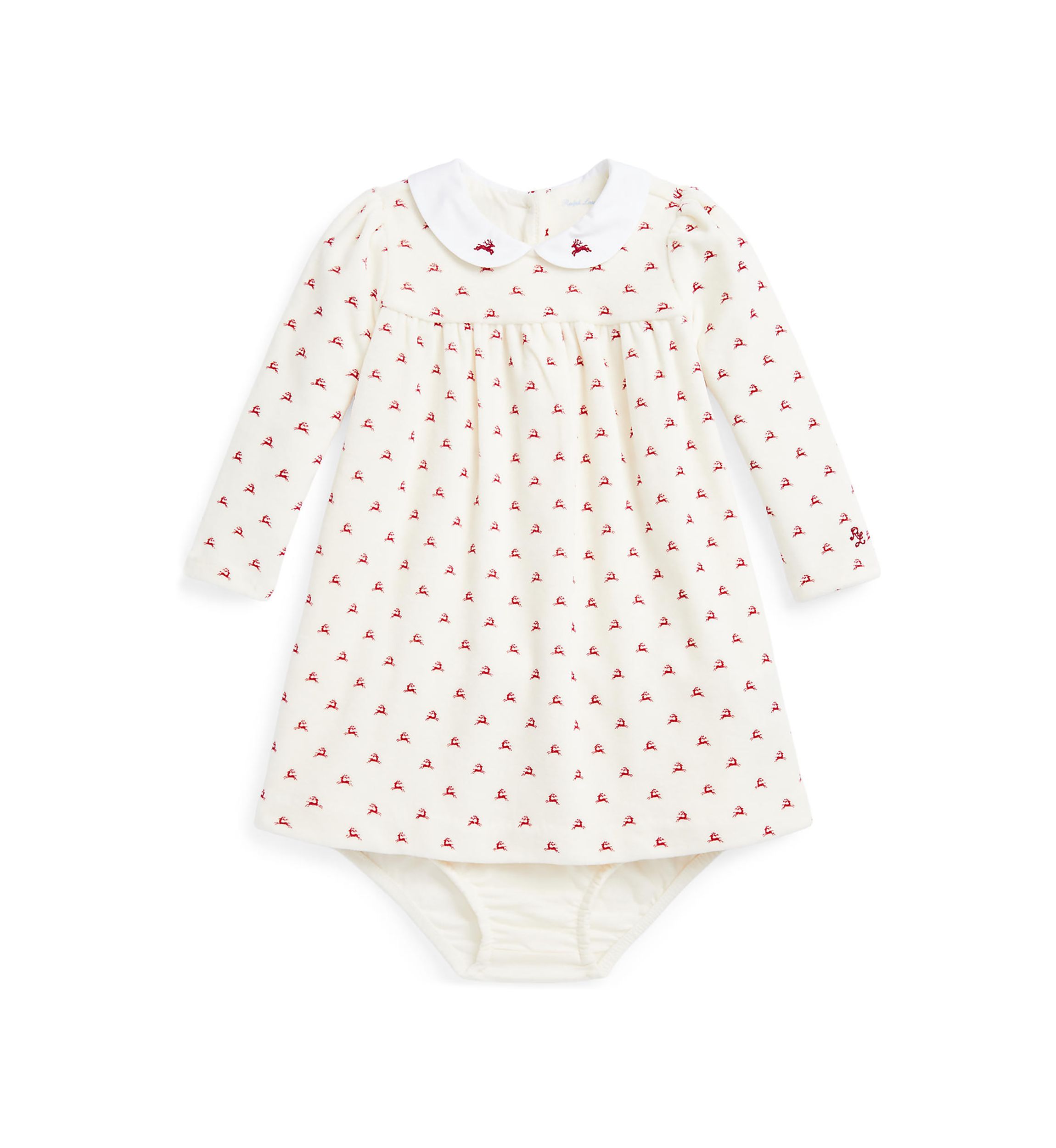 Baby Girls Reindeer-Print Velour Dress & Bloomer Set