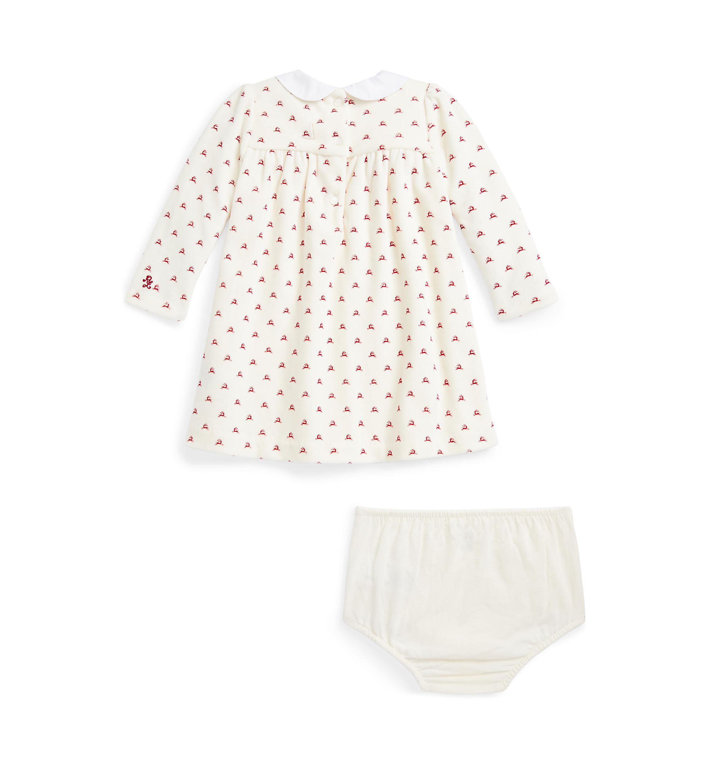 Baby Girls Reindeer-Print Velour Dress & Bloomer Set