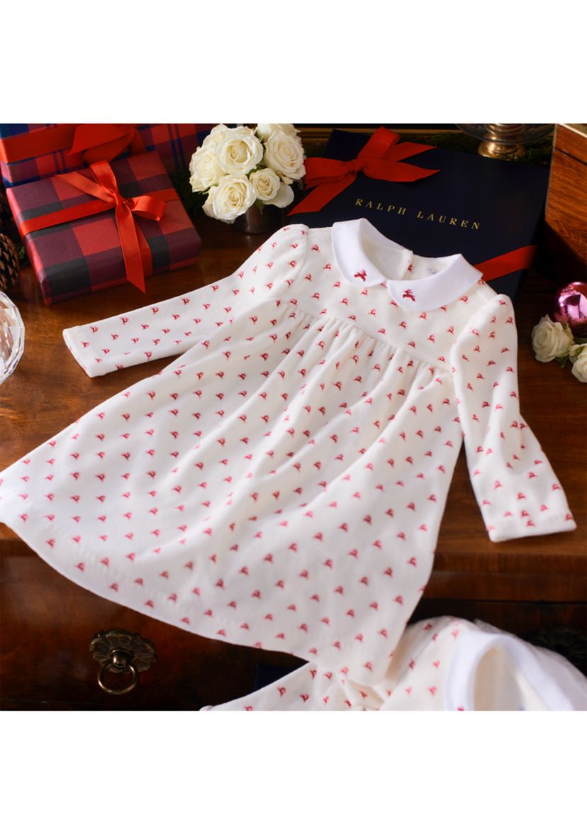 Baby Girls Reindeer-Print Velour Dress & Bloomer Set