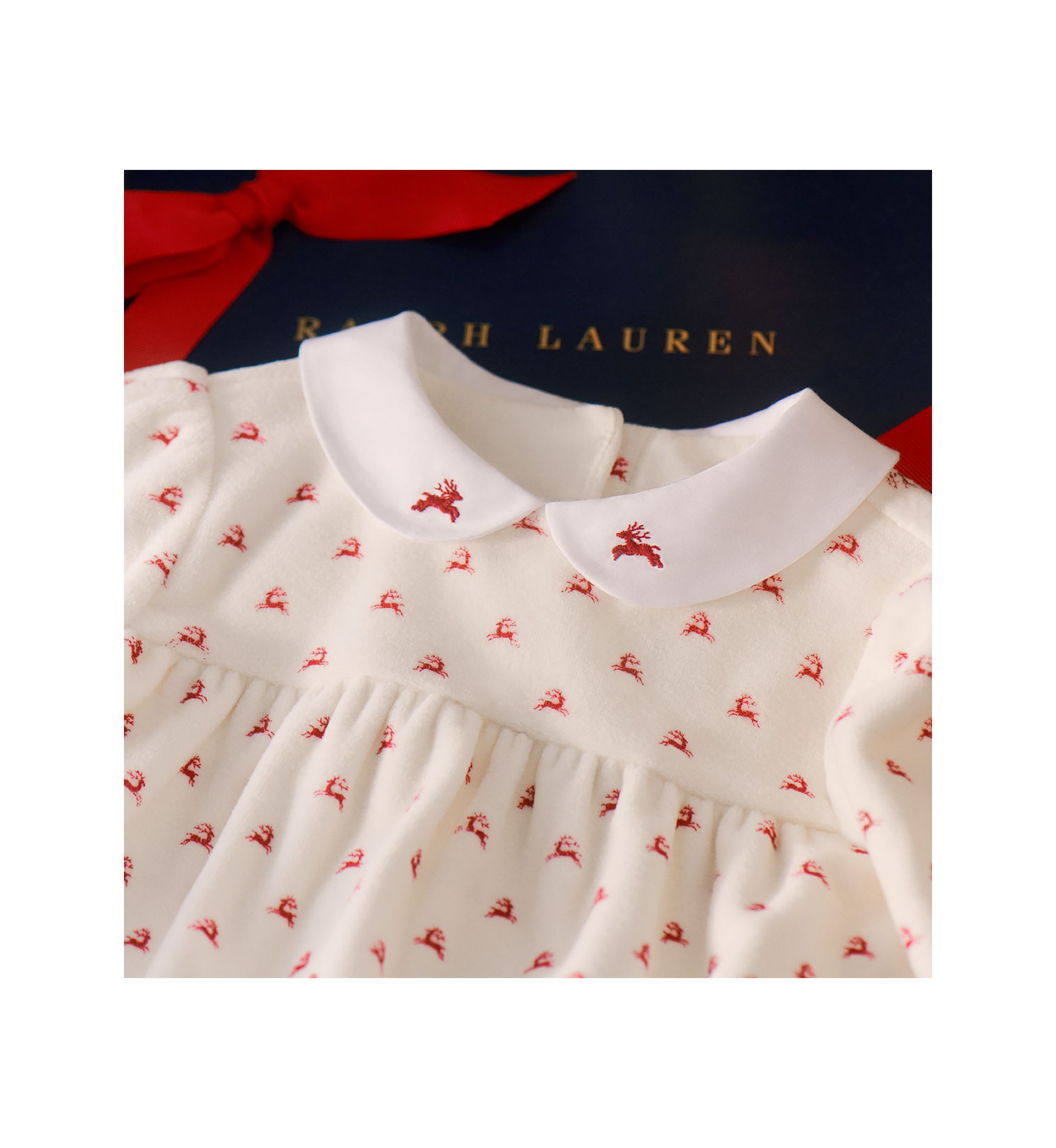 Baby Girls Reindeer-Print Velour Dress & Bloomer Set