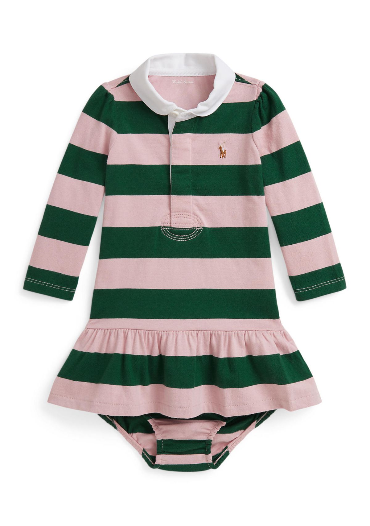 Baby Girls Striped Cotton Rugby Dress & Bloomer