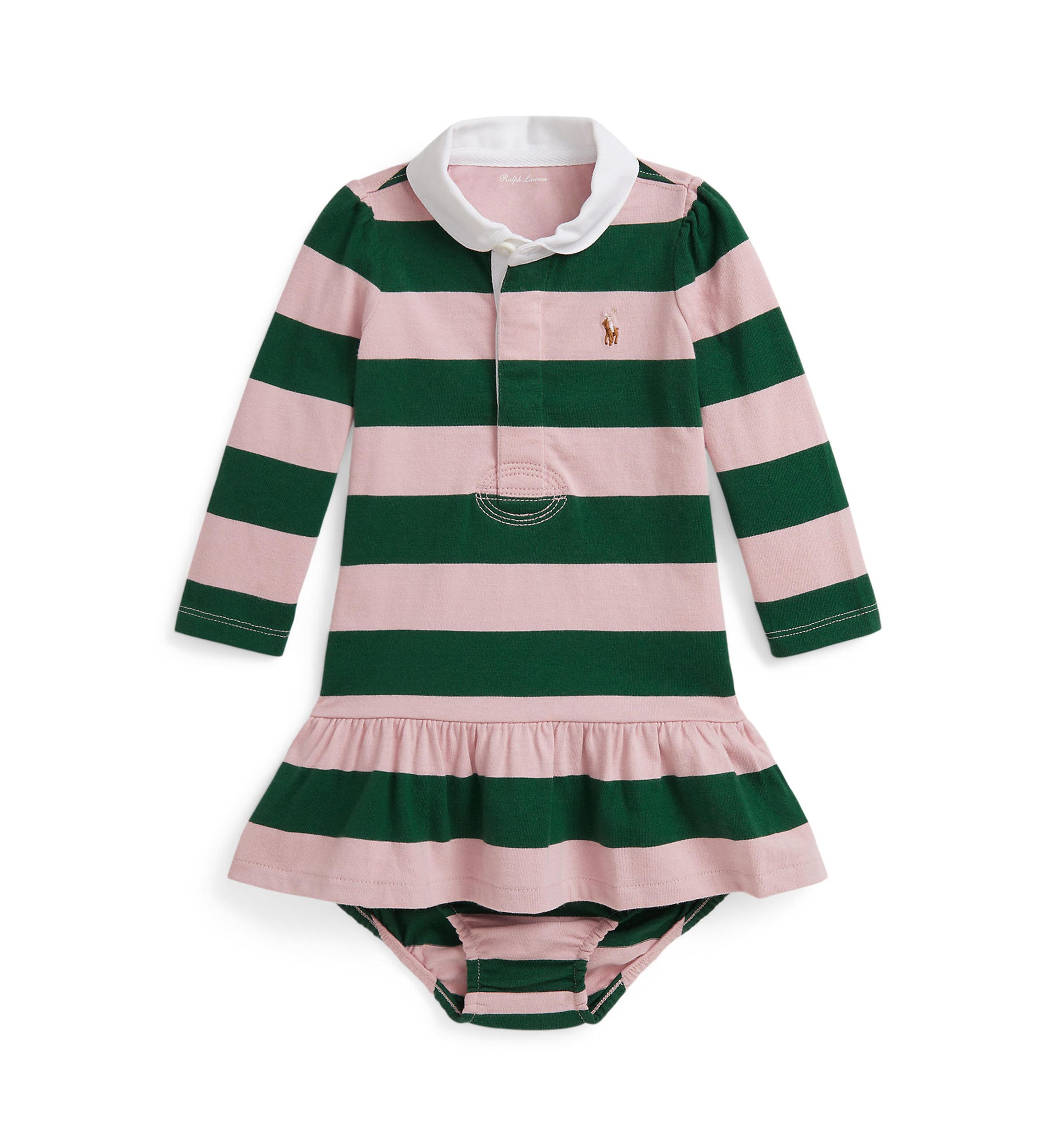 Baby Girls Striped Cotton Rugby Dress & Bloomer