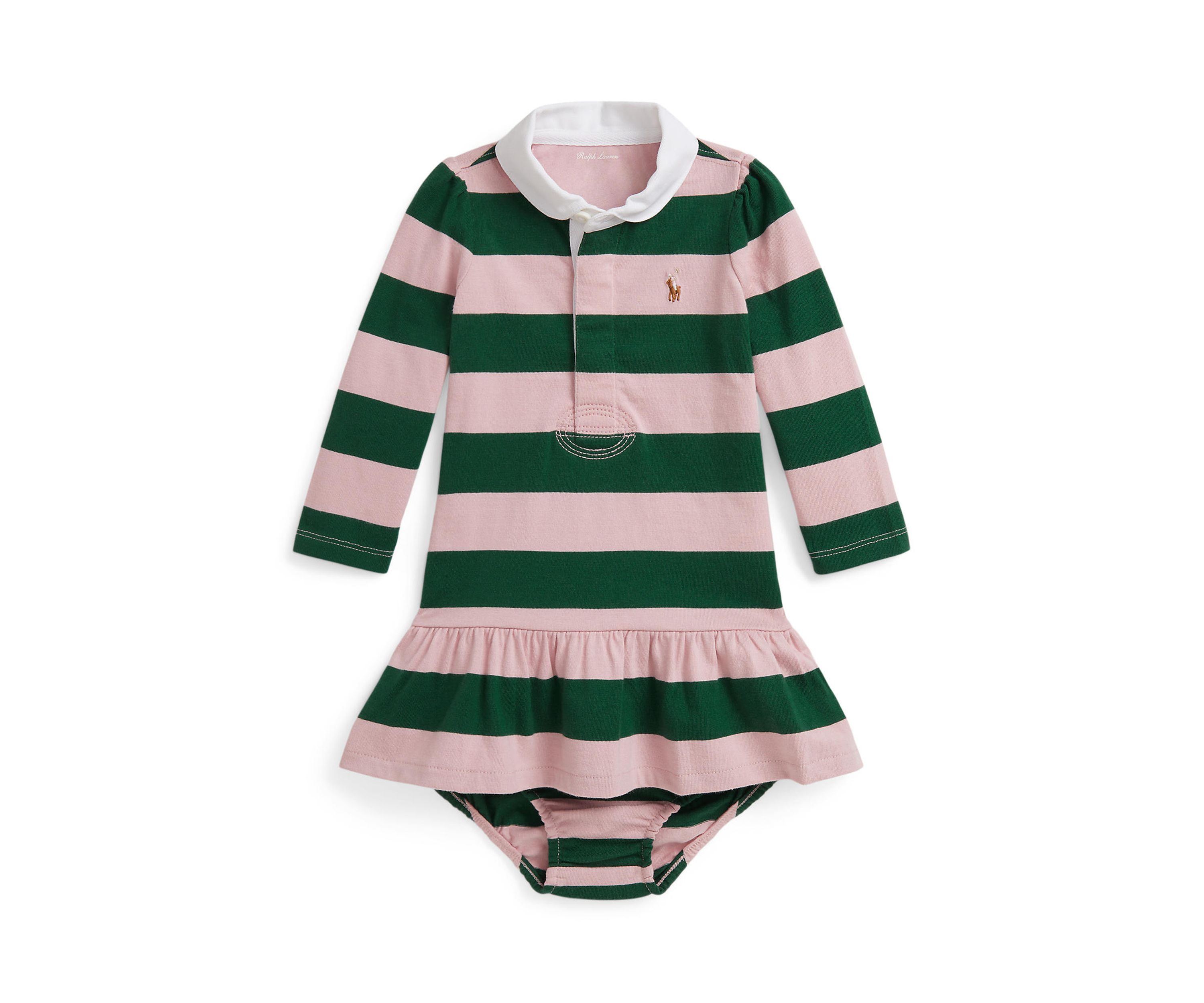 Baby Girls Striped Cotton Rugby Dress & Bloomer