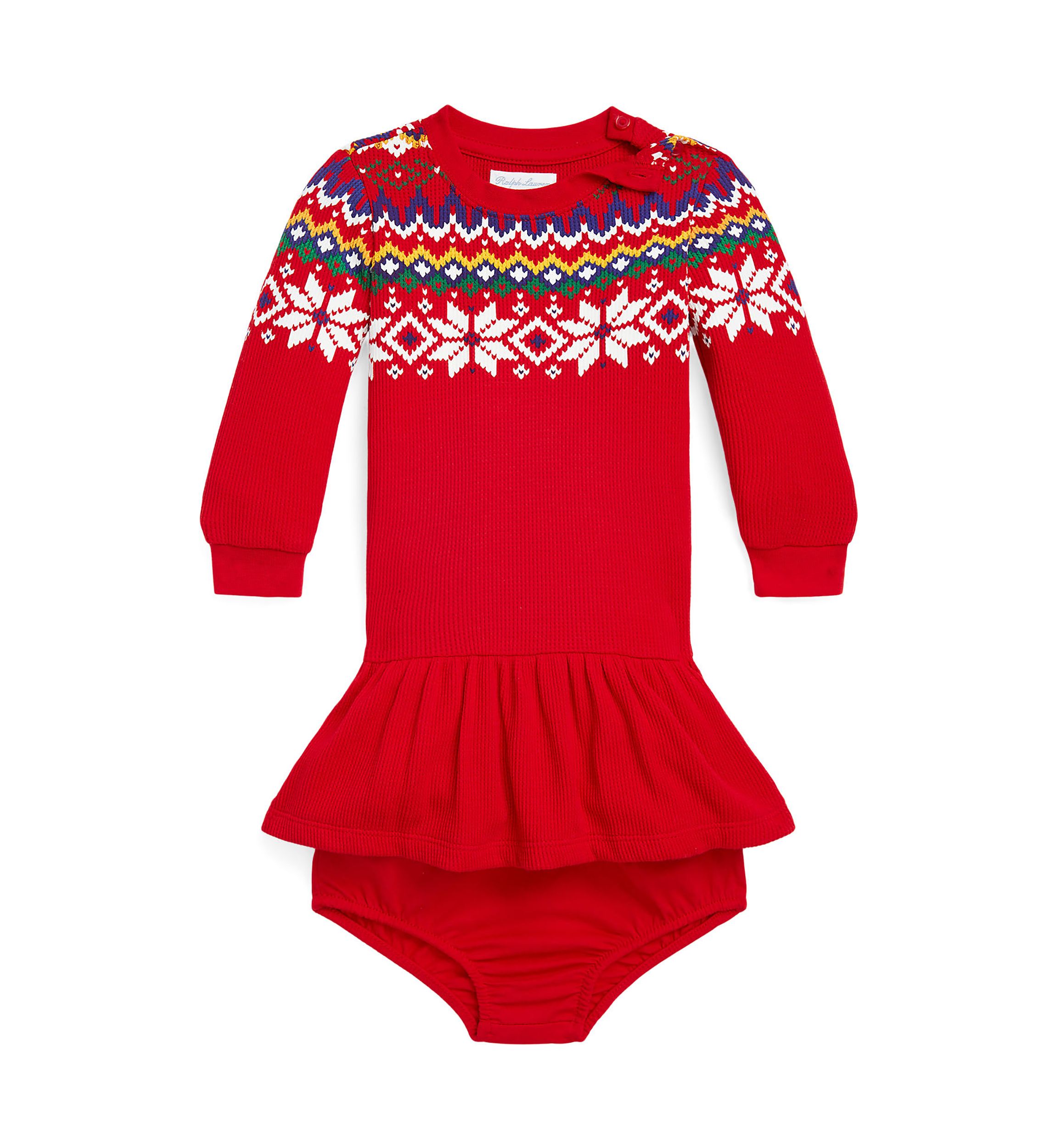 Baby Girls Fair Isle Waffle-Knit Dress & Bloomer