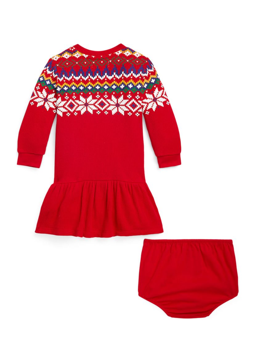 Baby Girls Fair Isle Waffle-Knit Dress & Bloomer