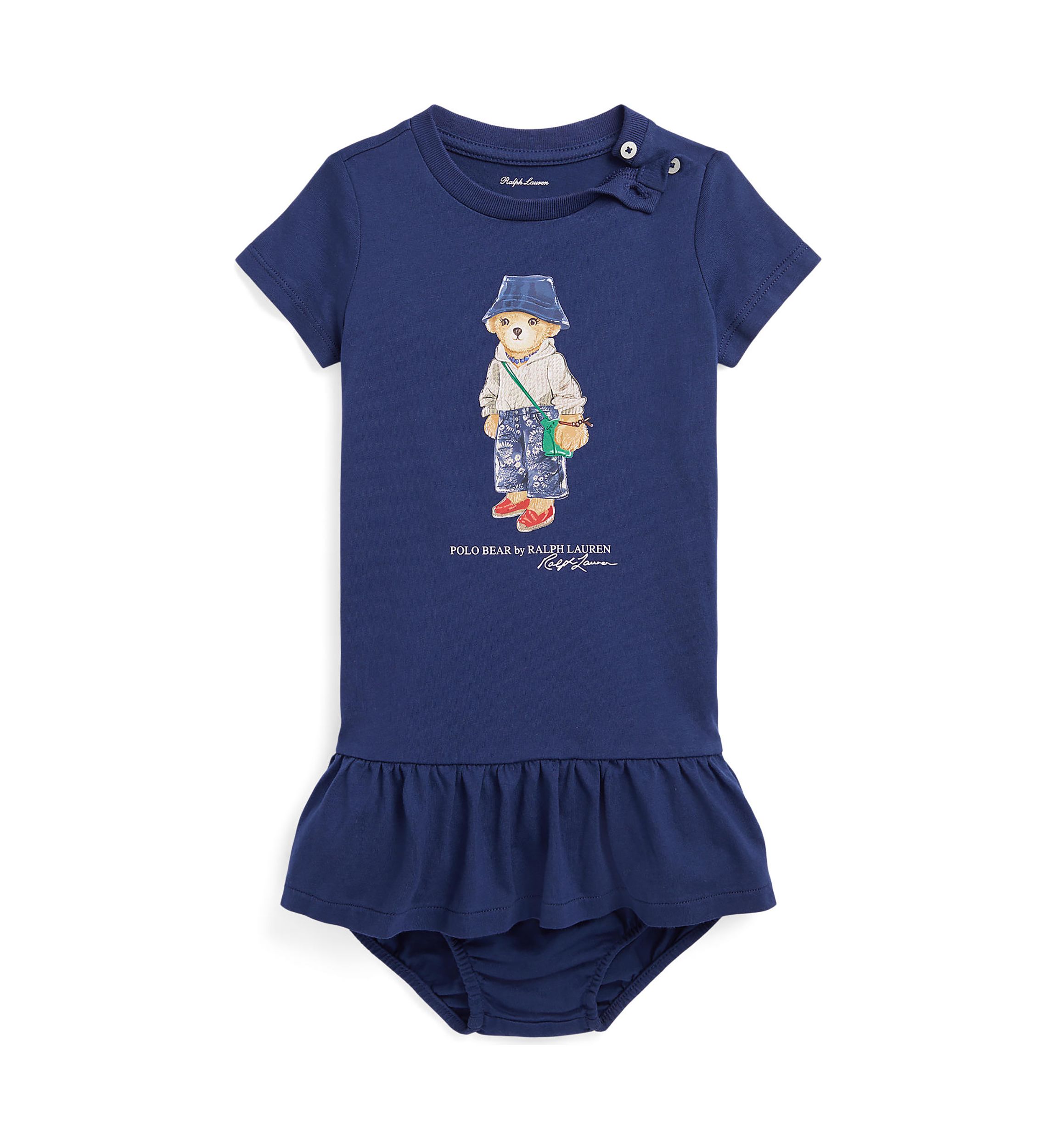 Baby Girls Polo Bear Jersey T-Shirt Dress & Bloomer