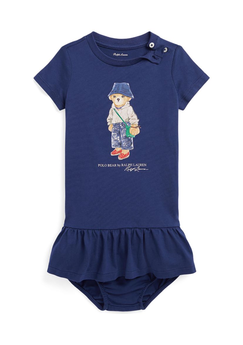 Baby Girls Polo Bear Jersey T-Shirt Dress & Bloomer