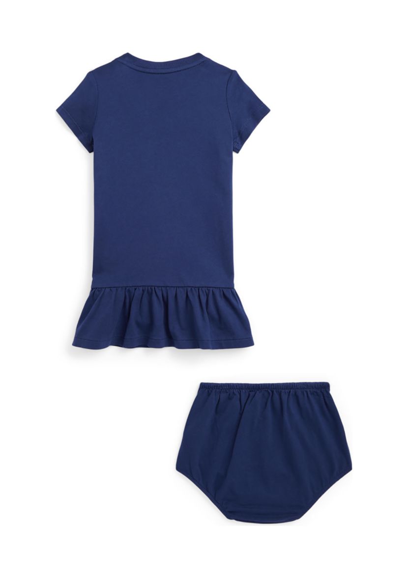 Baby Girls Polo Bear Jersey T-Shirt Dress & Bloomer