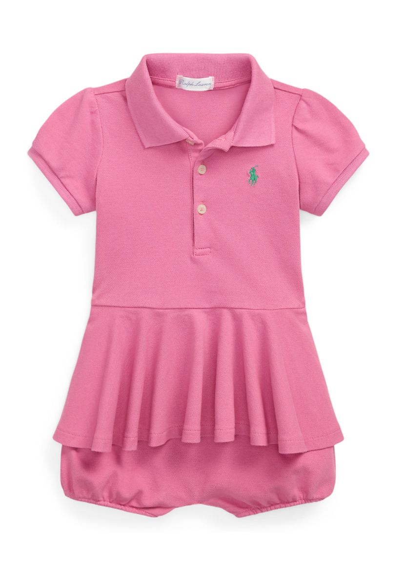 Baby Girls Stretch Mesh Peplum Polo Shortall