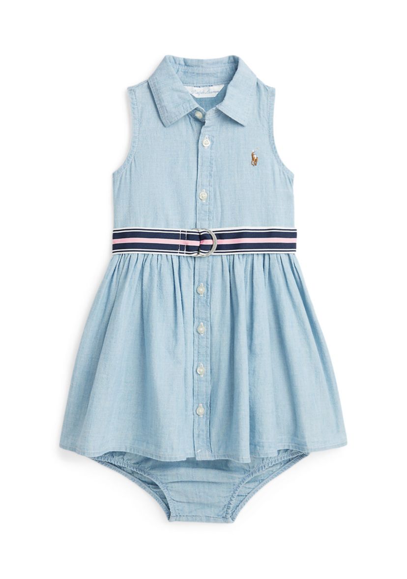 Baby Girls Belted Chambray Shirtdress & Bloomer