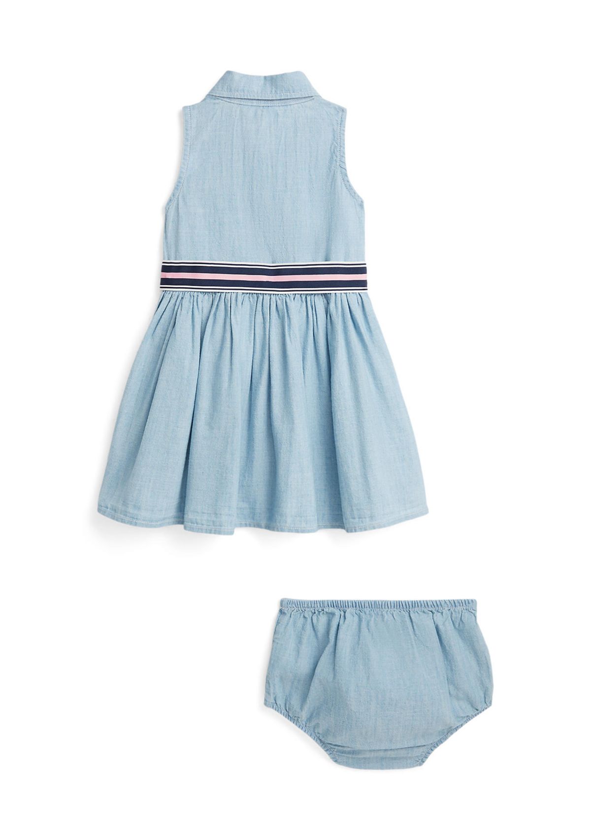 Baby Girls Belted Chambray Shirtdress & Bloomer