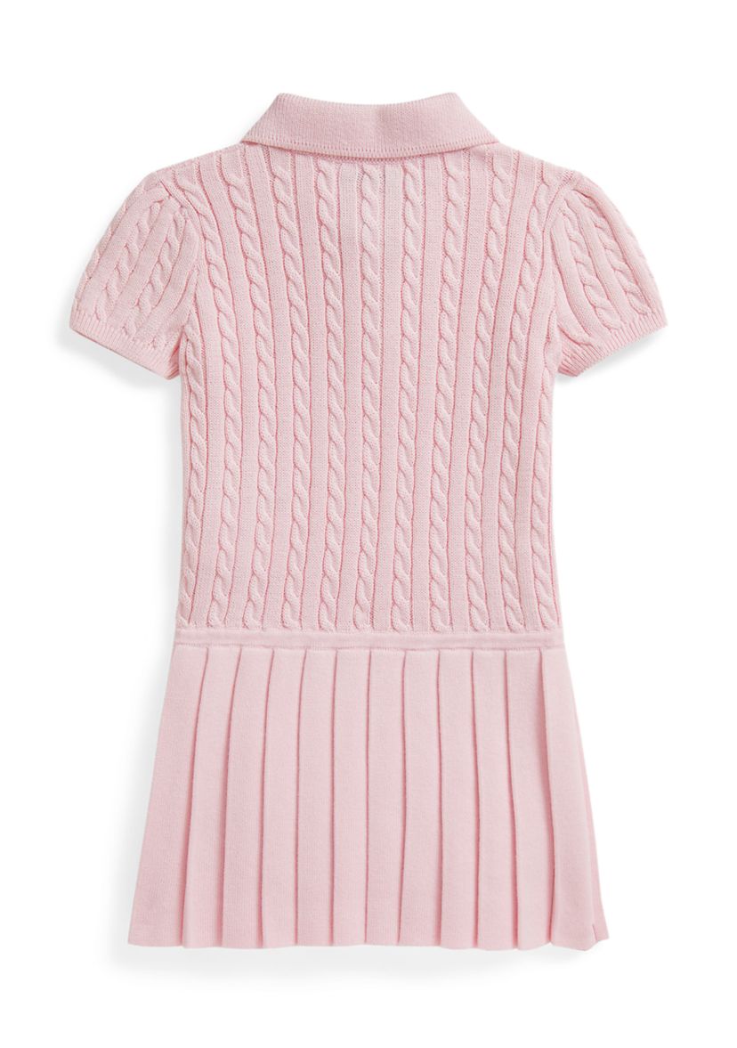 mini cable knit sweater dress Latte Loose Fit Short Ultra soft and comfy cable knit shapes this seasonal dress that has a crew neckline and relaxed bodice Ralph Lauren Childrenswear Baby Girls