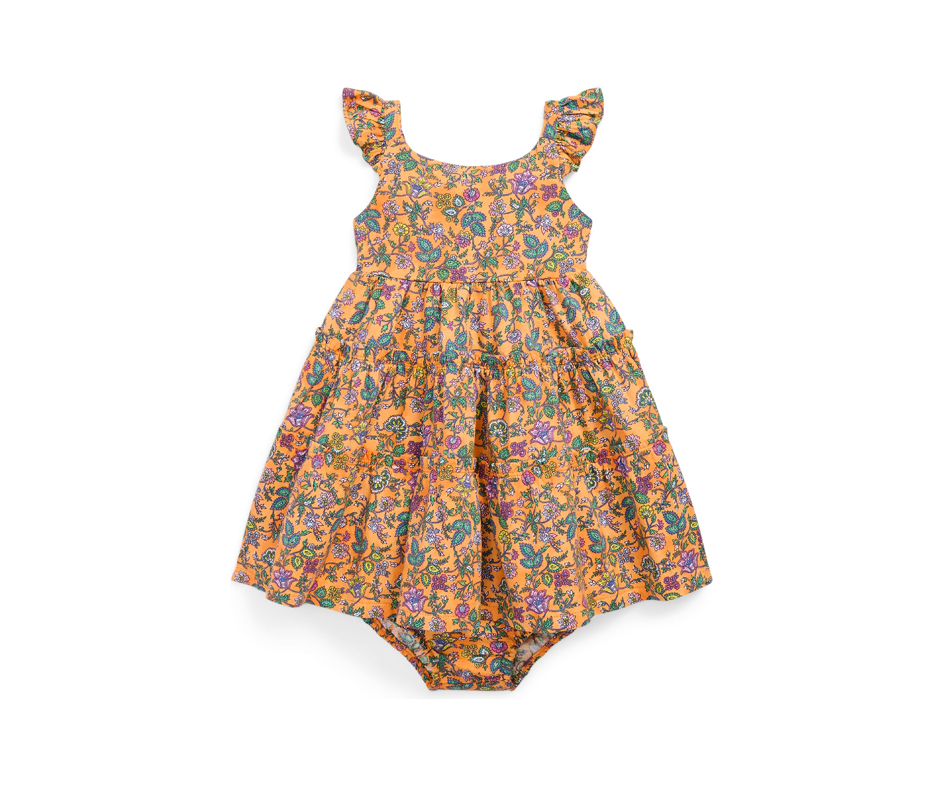 Baby Girls Floral Ruffled Cotton Dress and Bloomer