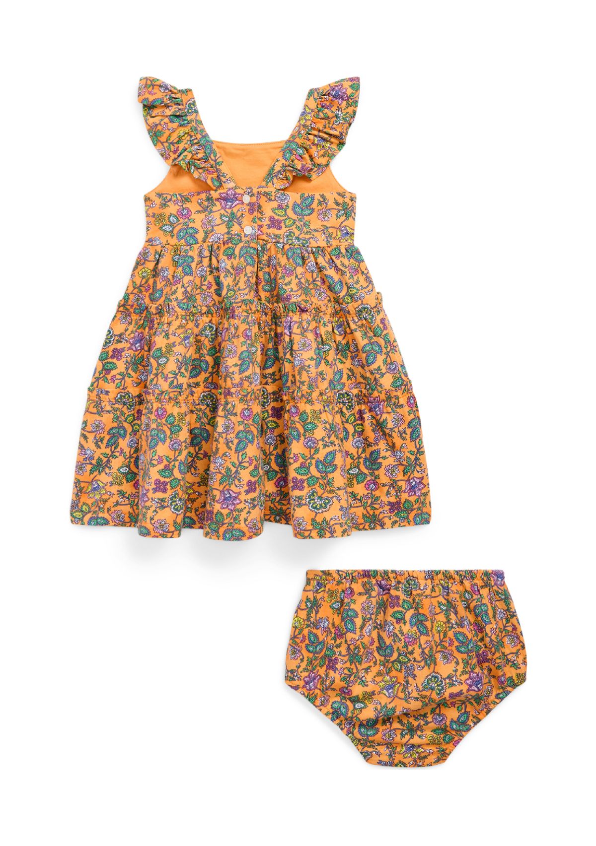 Baby Girls Floral Ruffled Cotton Dress and Bloomer