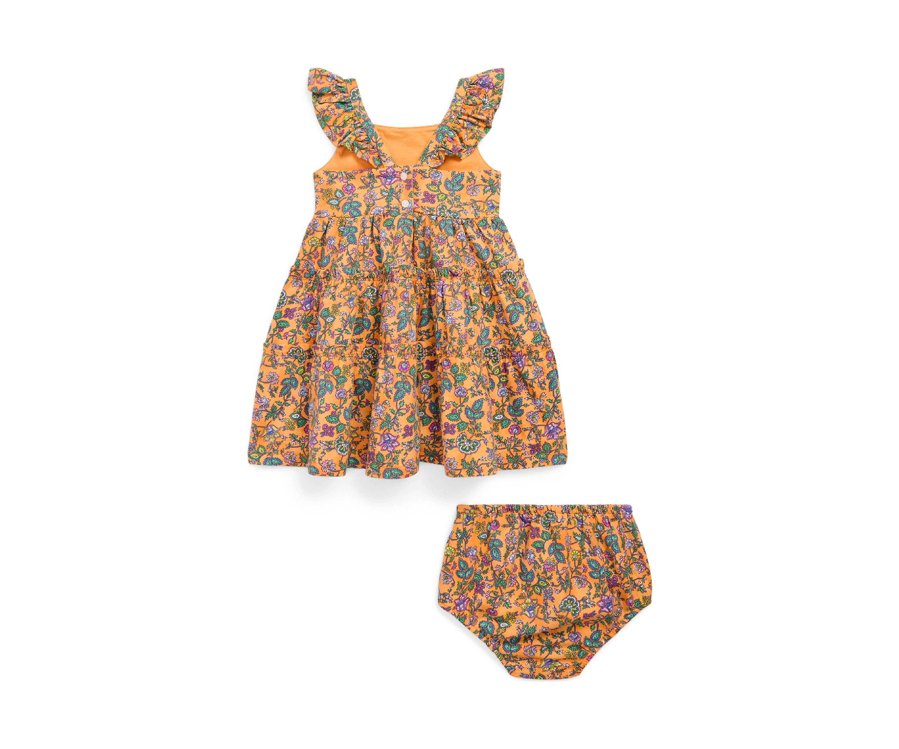 Baby Girls Floral Ruffled Cotton Dress and Bloomer