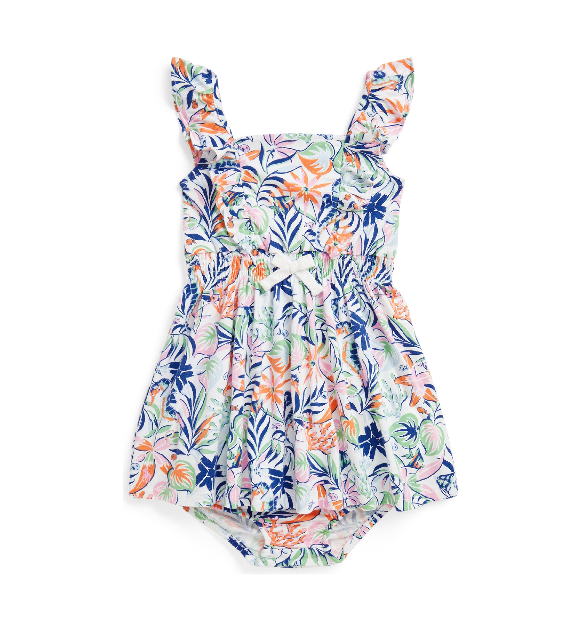 Baby Girls Tropical Printed Cotton Dress and Bloomer