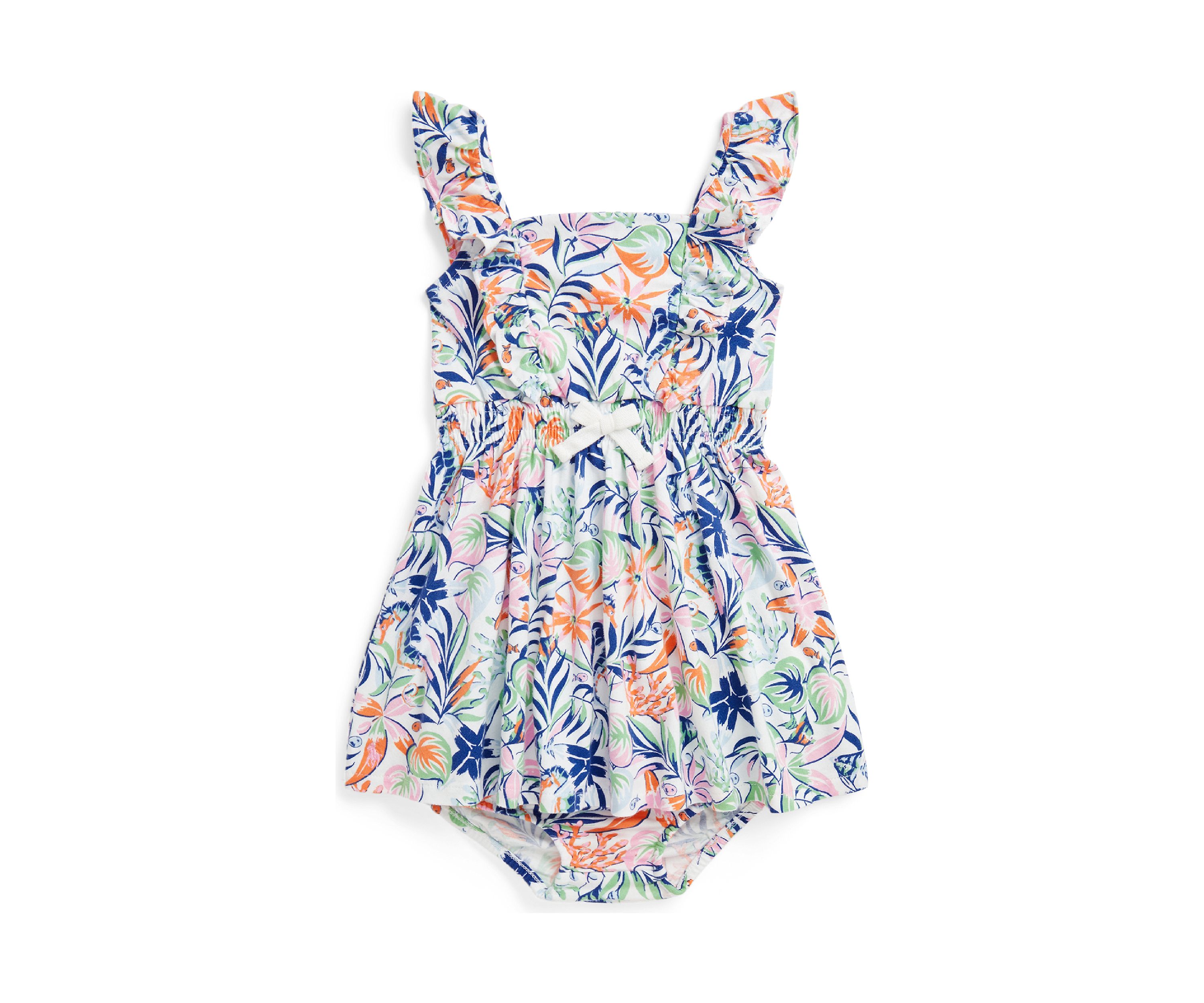 Baby Girls Tropical Printed Cotton Dress and Bloomer