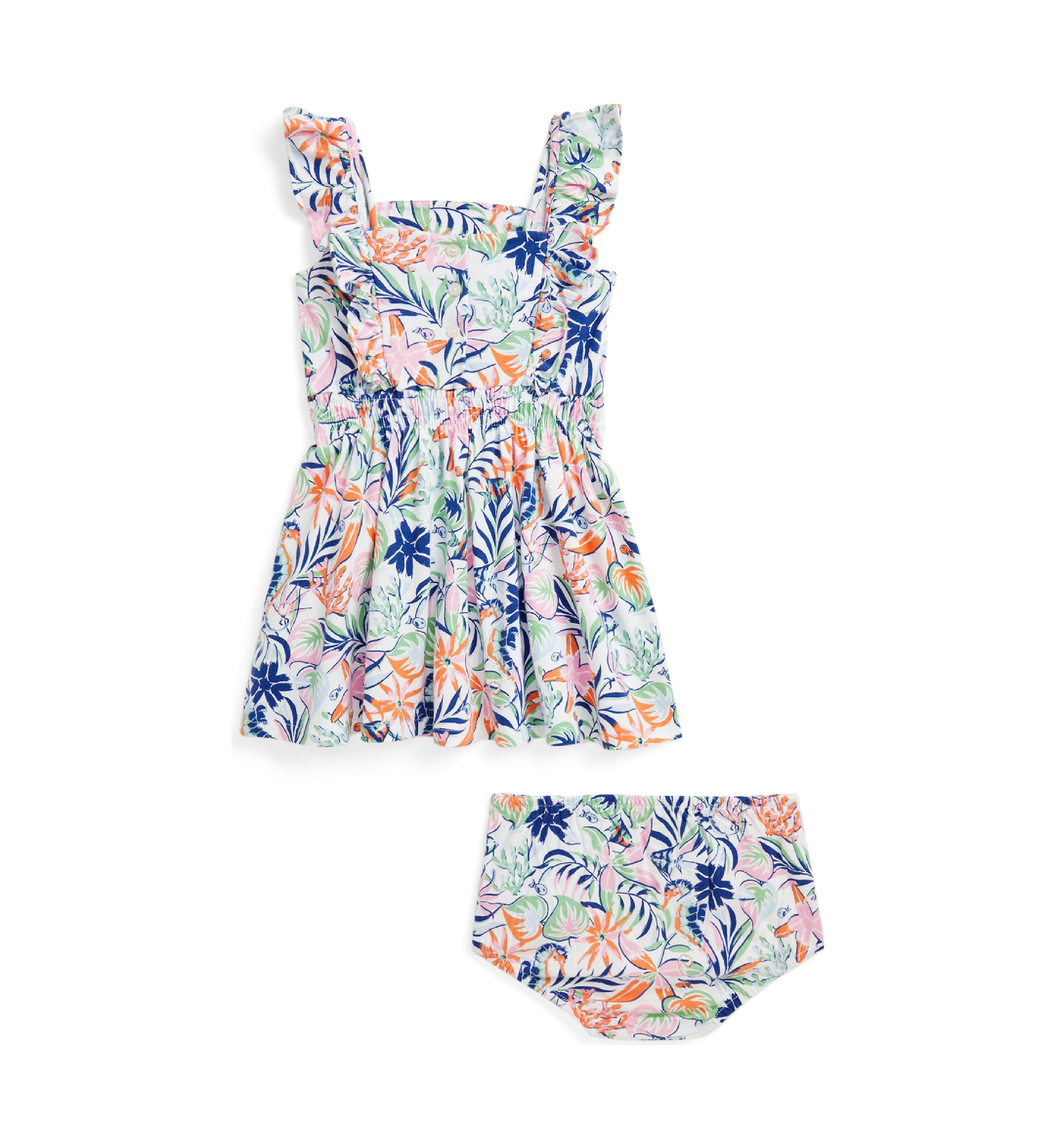 Baby Girls Tropical Printed Cotton Dress and Bloomer