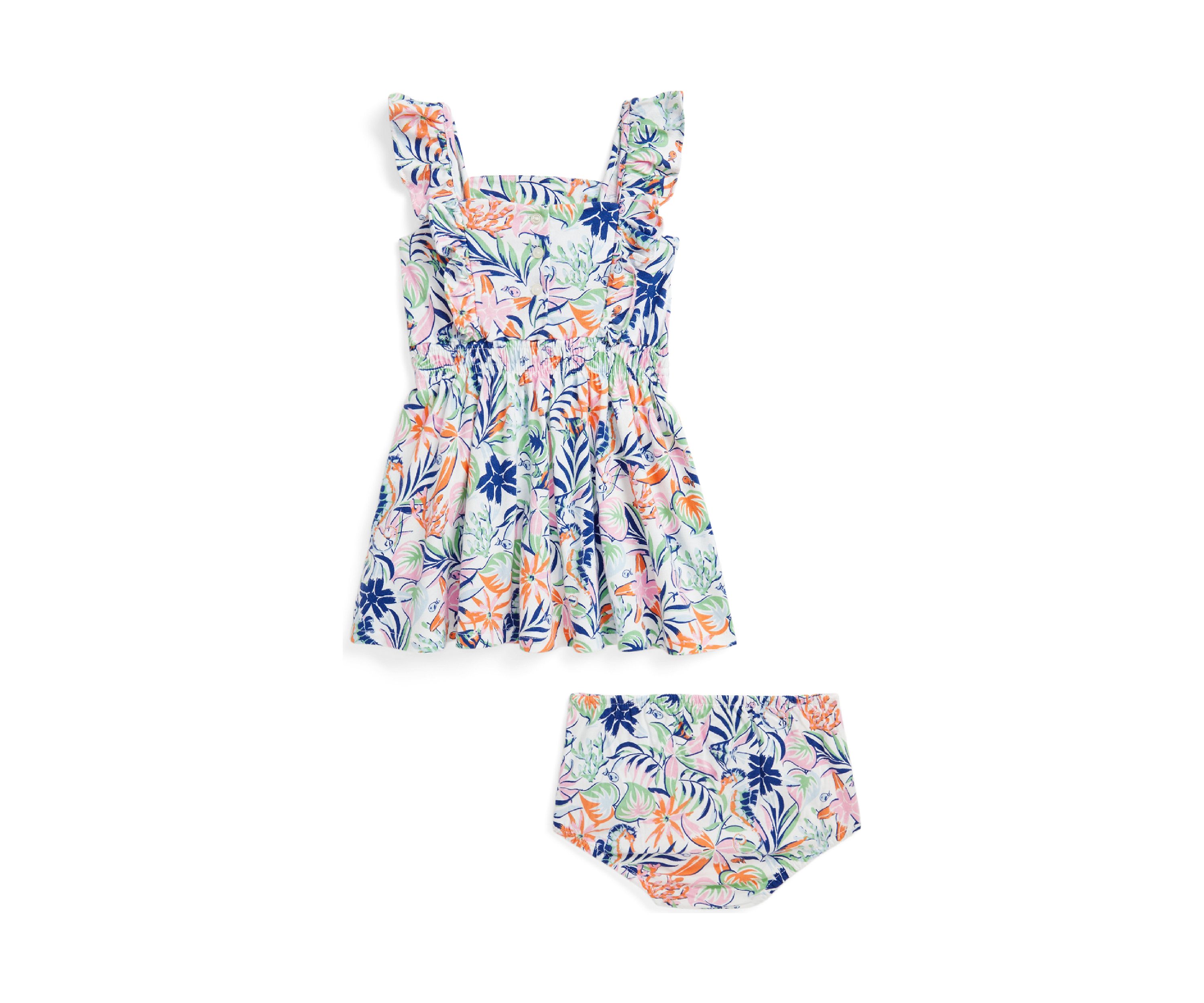 Baby Girls Tropical Printed Cotton Dress and Bloomer
