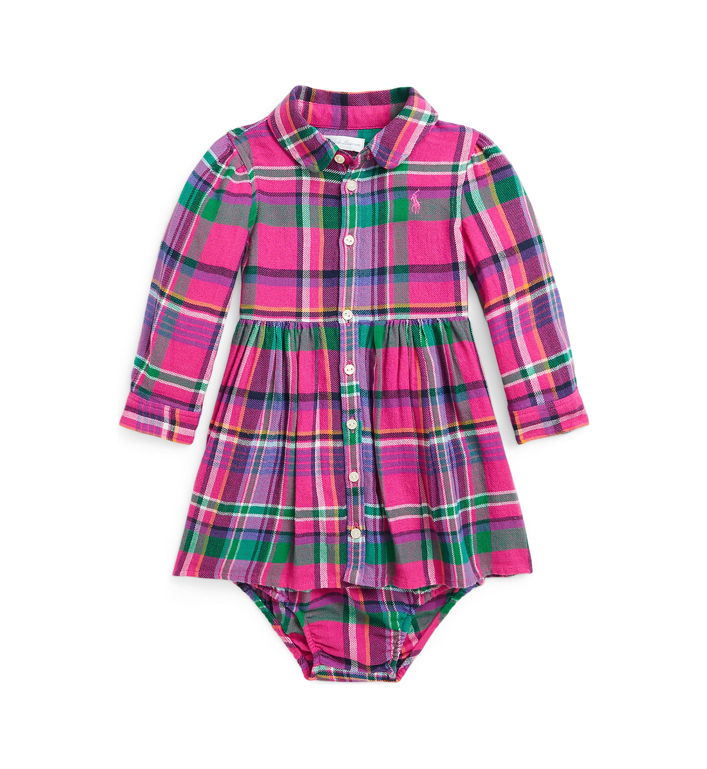 Baby Girls Plaid Cotton Twill Shirtdress & Bloomer