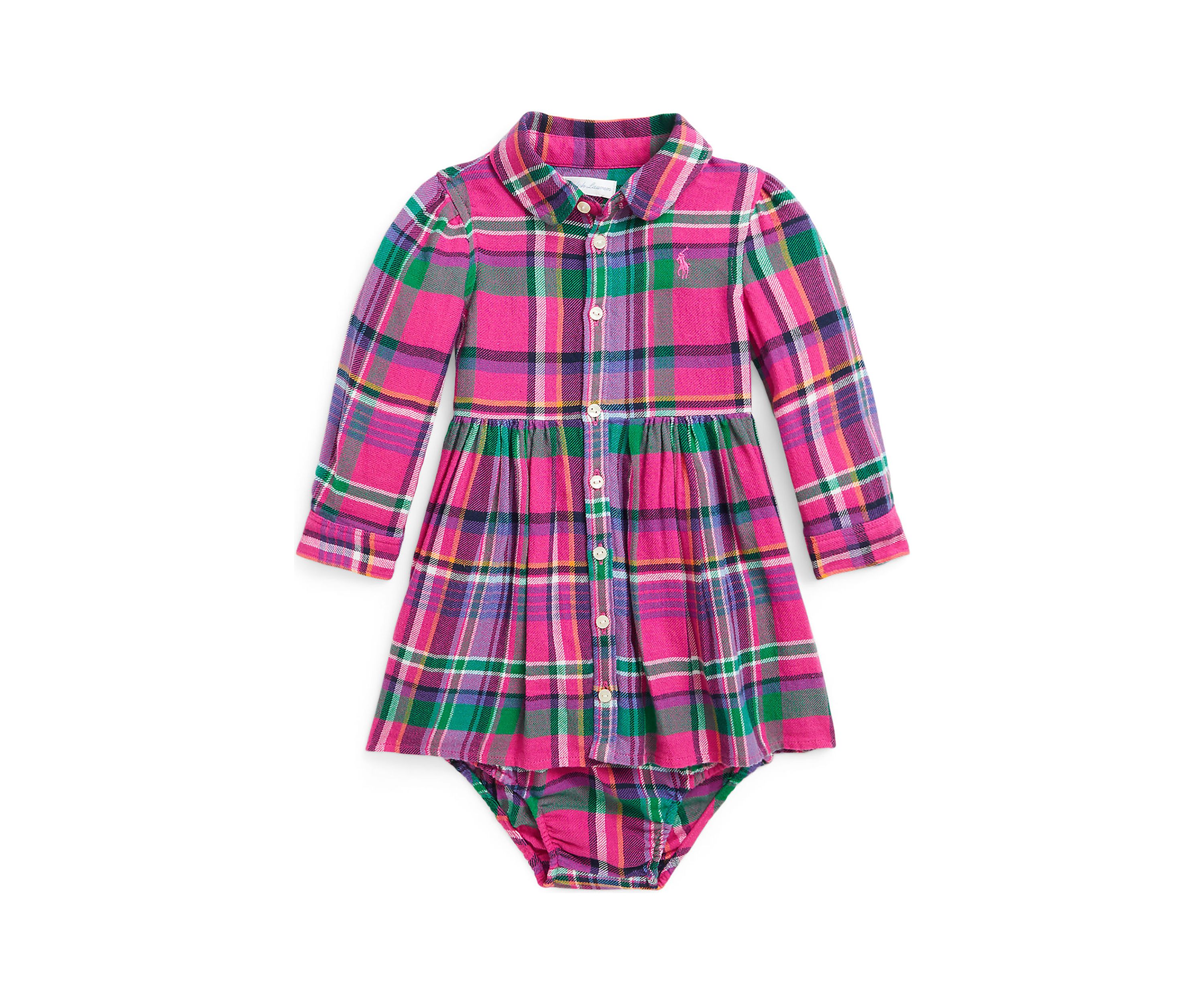Baby Girls Plaid Cotton Twill Shirtdress & Bloomer