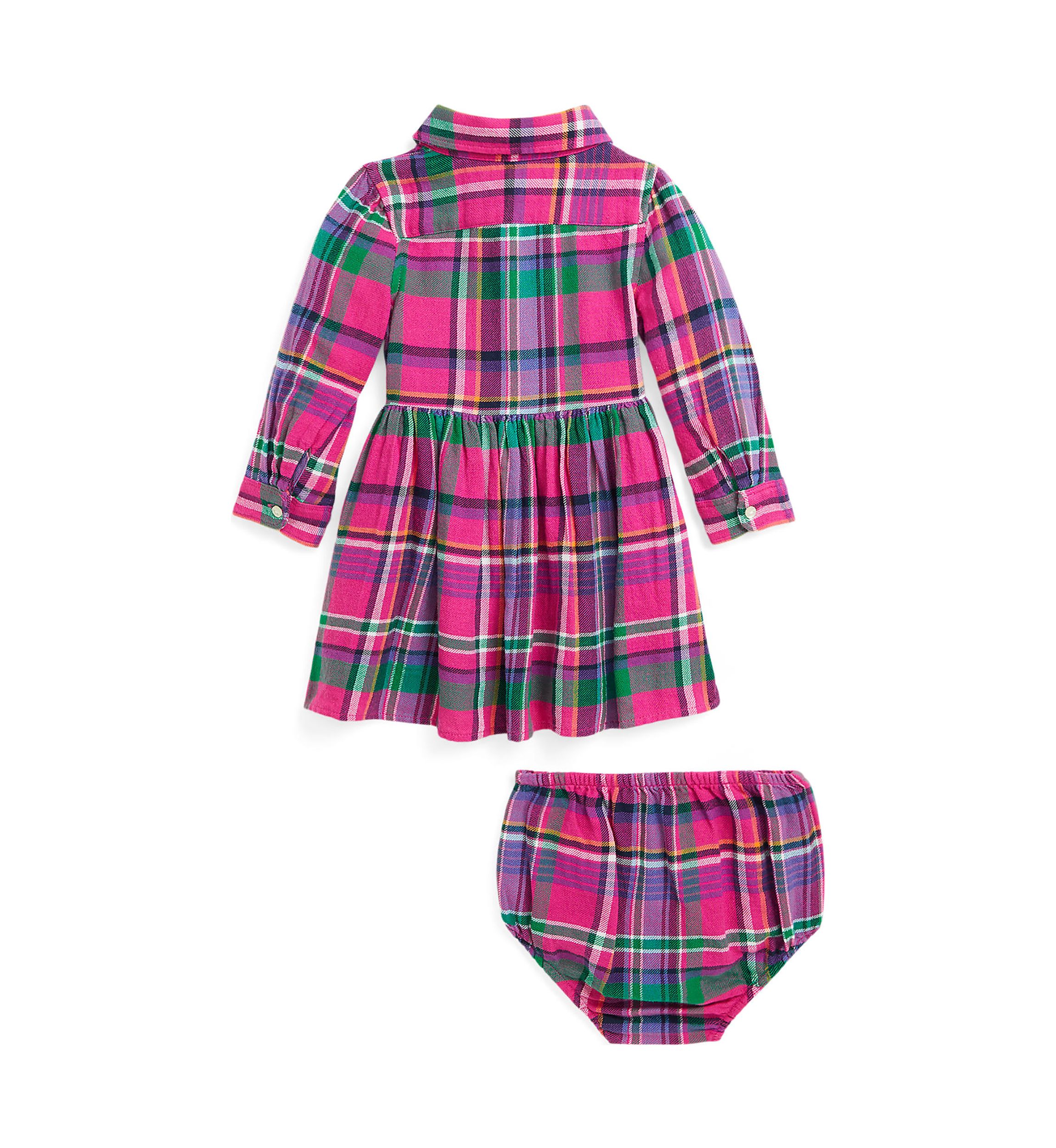 Baby Girls Plaid Cotton Twill Shirtdress & Bloomer